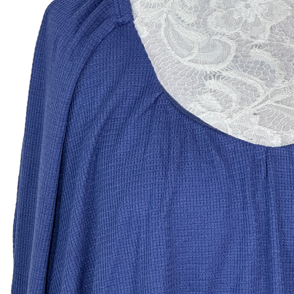 Free People Bondi Long Sleeve cropped Blouson Thermal Top True Blue Women XL NWT - Picture 7 of 13